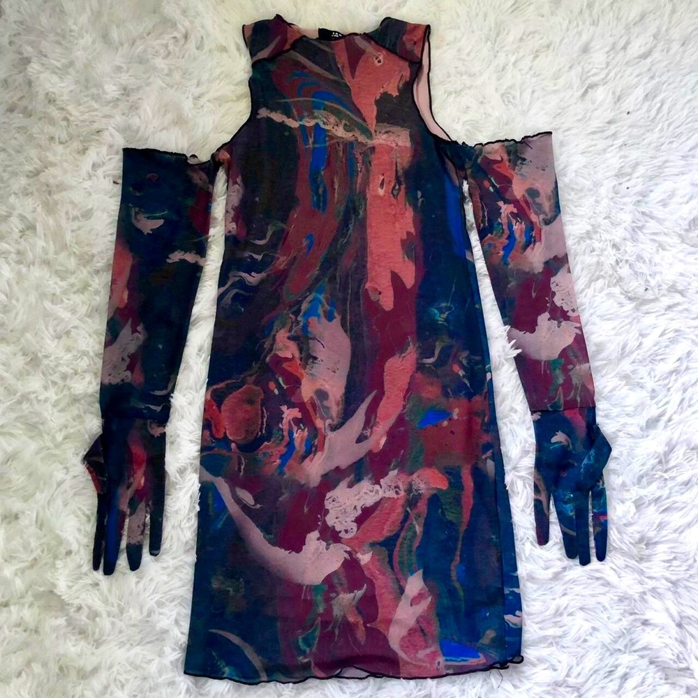 Jaded London marble print off shoulder glove dress